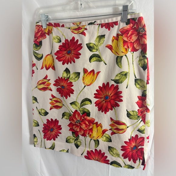 Cream+Vibrant Red Floral Cottagecore Garden Midi Skirt Women’s Size L - Picture 16 of 16